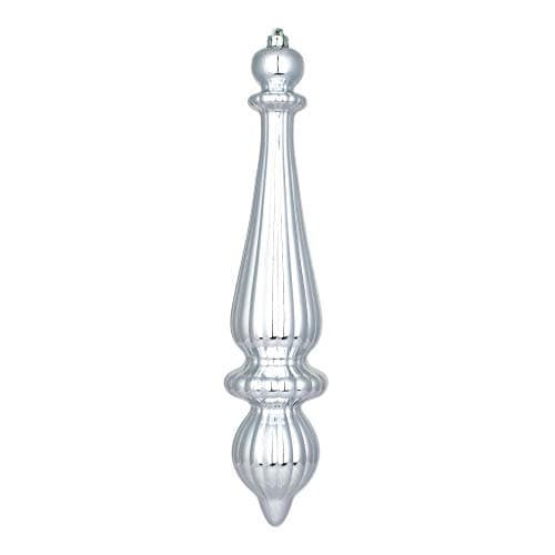 Vickerman 14" Matte Finial Drop Ornament, Shatterproof Plastic, UV Resistant Christmas Tree Decoration, 2 Pack, Silver
