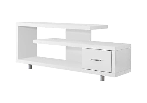 Monarch Specialties I 2573 Tv Stand, 60 Inch, Console, Media Entertainment Center, Storage Cabinet, Living Room, Bedroom, Laminate, White, Contemporary, Modern