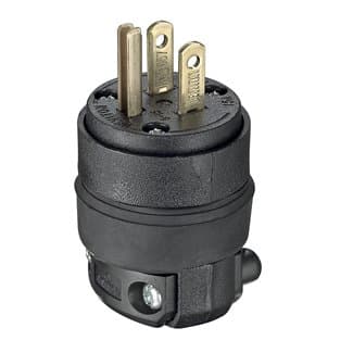 Leviton 515PR 15 Amp 125 Volt, Straight Blade Rubber Plug, NEMA 5-15P, Black