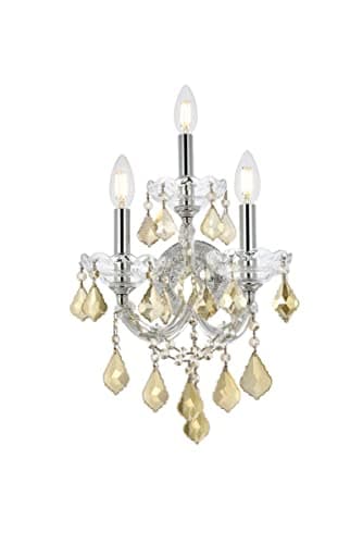 Elegant Lighting 2800W3C-GT/RC Royal Cut Smoky Golden Teak Crystal Maria Theresa 3-Light Crystal Wall Sconce, Finished in Chrome with Smoky Golden Teak Crystals