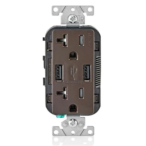 Leviton T5832-B Type-A USB in-Wall Charger with 20A Tamper-Resistant Outlet, USB Charger for Smartphones, Black