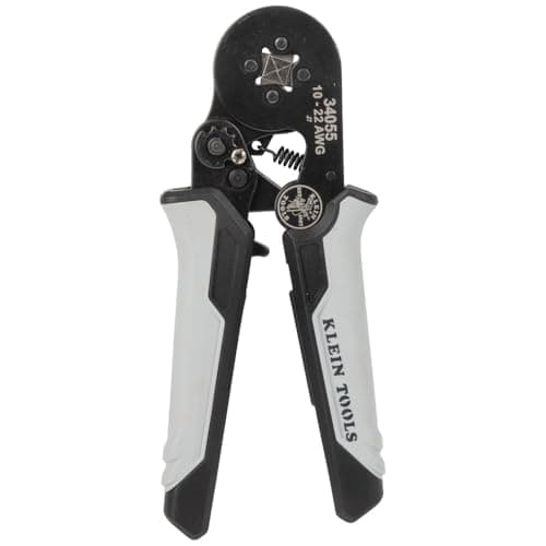 Klein Tools 34055 Ferrule Crimping Tool, Square Crimper Pliers for 10 to 22 AWG Wire Terminals, Built-in Adjustable Ratchet, for Electrical Work