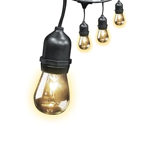 Feit Electric 20ft Incandescent and Weatherproof String Lights with 10 Outdoor Sockets, Linkable, 90+ CRI, E26 Base, 3,000-Hour Lifetime, Wet Rated, SL20-10, 15 (30 Lumens/11-watt) Bulbs Included