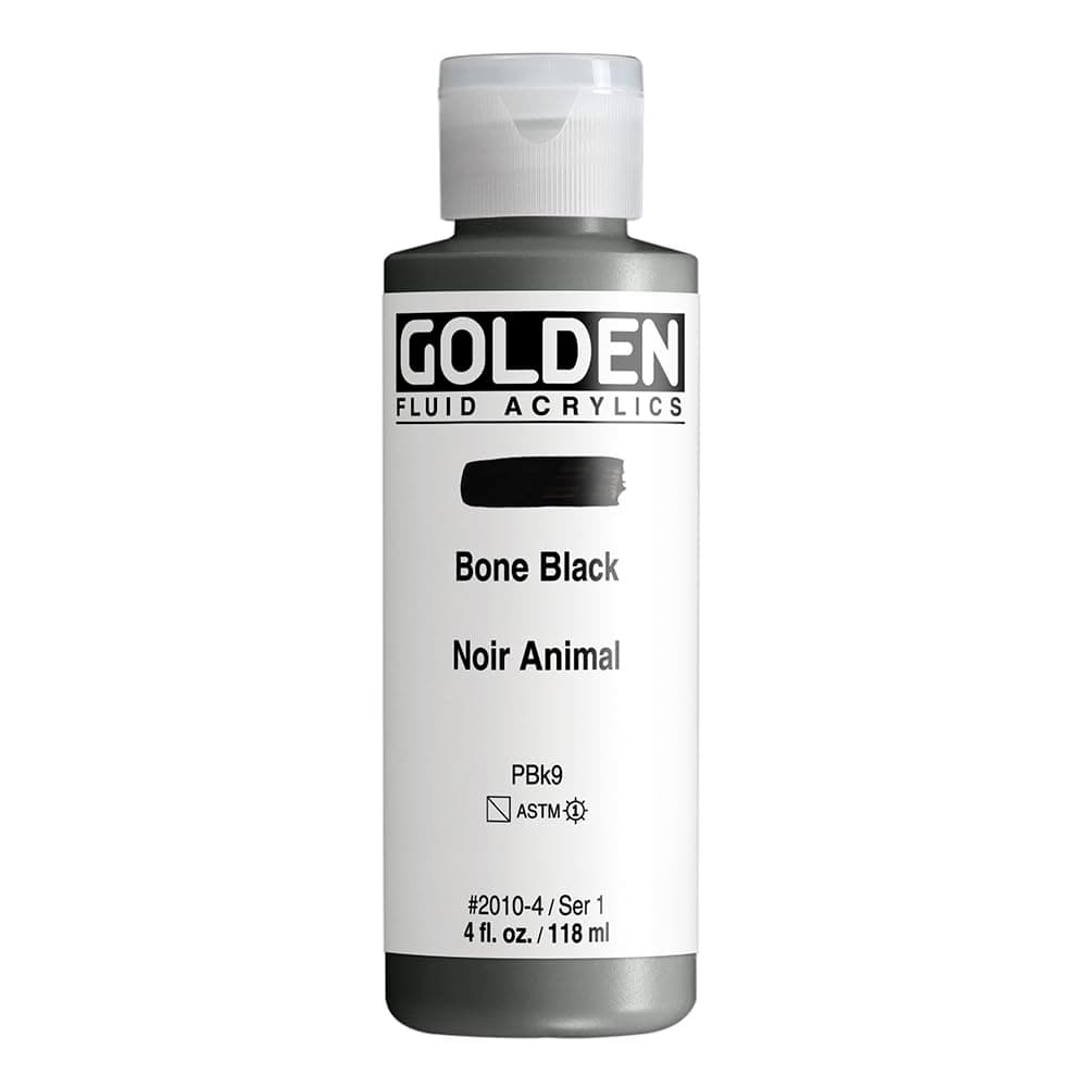 Golden 0002010-4 4oz. - 118ml - Fluid Acrylic Color Paint Bottle - Bone Black
