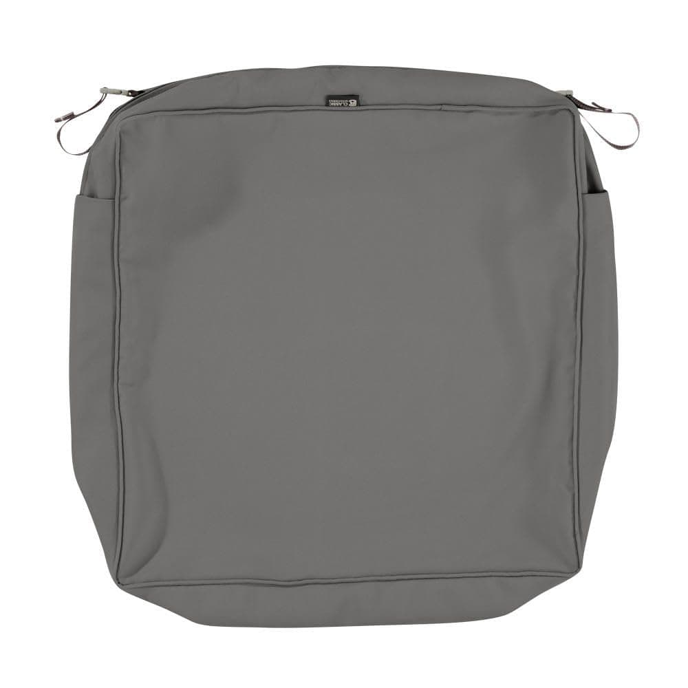 Classic Accessories Montlake Water-Resistant 21 x 21 x 5 Inch Square Outdoor Seat Cushion Slip Cover, Patio Furniture Chair Cushion Cover, Light Charcoal Grey, Patio Furniture Cushion Covers
