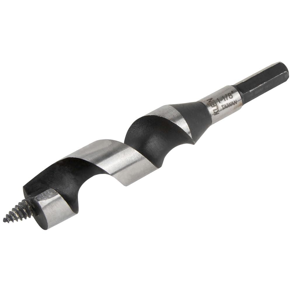 Klein Tools 53408 Steel Ship Auger Bit with Screw Point, 1-1/8-Inch x 4-Inch Twist Length for Drilling Through Wood with Nails