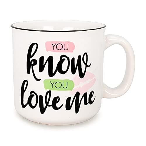 Gossip Girl "You Know You Love Me" 20-Ounce Ceramic Camper Mug | BPA-Free Travel Coffee Cup For Espresso, Caffeine, Cocoa | Home & Kitchen Essentials | Based On TV Teen Drama, Young Adult Gifts