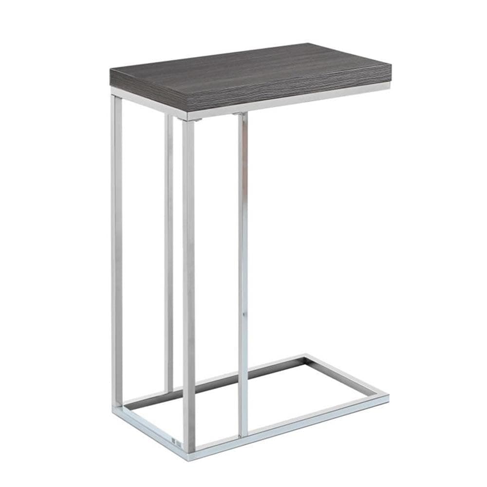 Monarch Specialties I 3228 Accent Table, C-Shaped, End, Side, Snack, Living Room, Bedroom, Metal, Laminate, Grey, Chrome, Contemporary, Modern