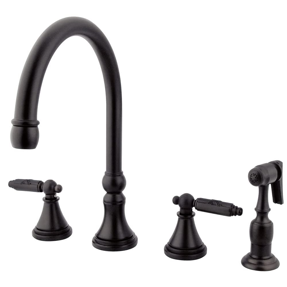 Kingston Brass GS2795GLBS Georgian Widespread Two Handle Kitchen Faucet with Matching Brass Sprayer, 8-1/4-Inch in Spout Reach