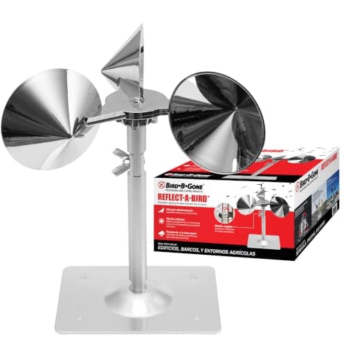 Bird B Gone - Reflect-A-Bird - Reflective Spinning Deterrent - Repels Pigeons, Sparrows, & Woodpeckers - Wind Powered - for Gardens, Railings, Roofs, Etc - Weatherproof Aluminum - Adjustable Neck