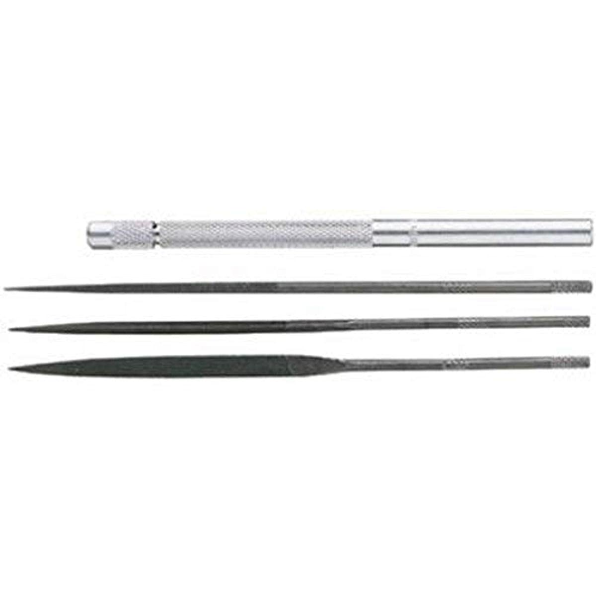 General Tools S477 Swiss Pattern Needle File Set with Handle, Set of 3 Needle Files with Handle