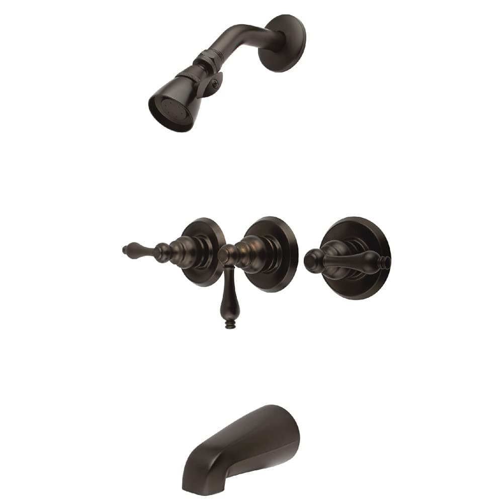 Kingston Brass KB235AL Tub and Shower Faucet with 3-Lever Handle, Oil Rubbed Bronze,5-Inch Spout Reach , Oil-Rubbed Bronze