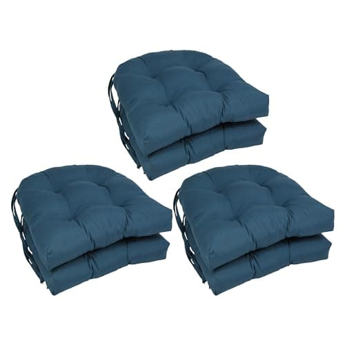 Blazing Needles 16-inch Rounded Back Tufted Twill Chair Cushion, Indigo, 16 x 16, 6 Count
