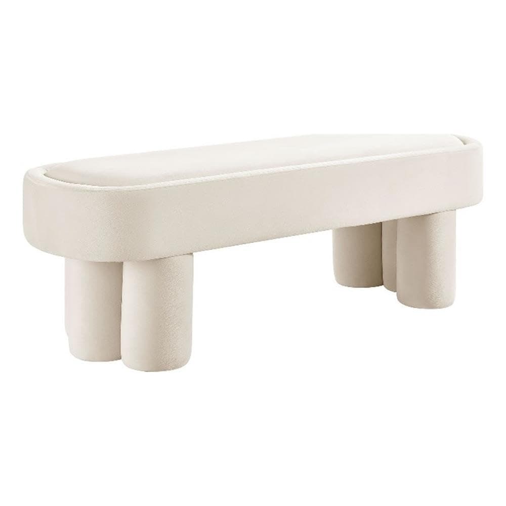 Modway Mossi 52-Inch Modern Oval Performance Velvet Bench in Alabster – Upholstered Accent Bench with Cylindrical Clover-Leg Base for Bedroom, Entryway, or Living Room