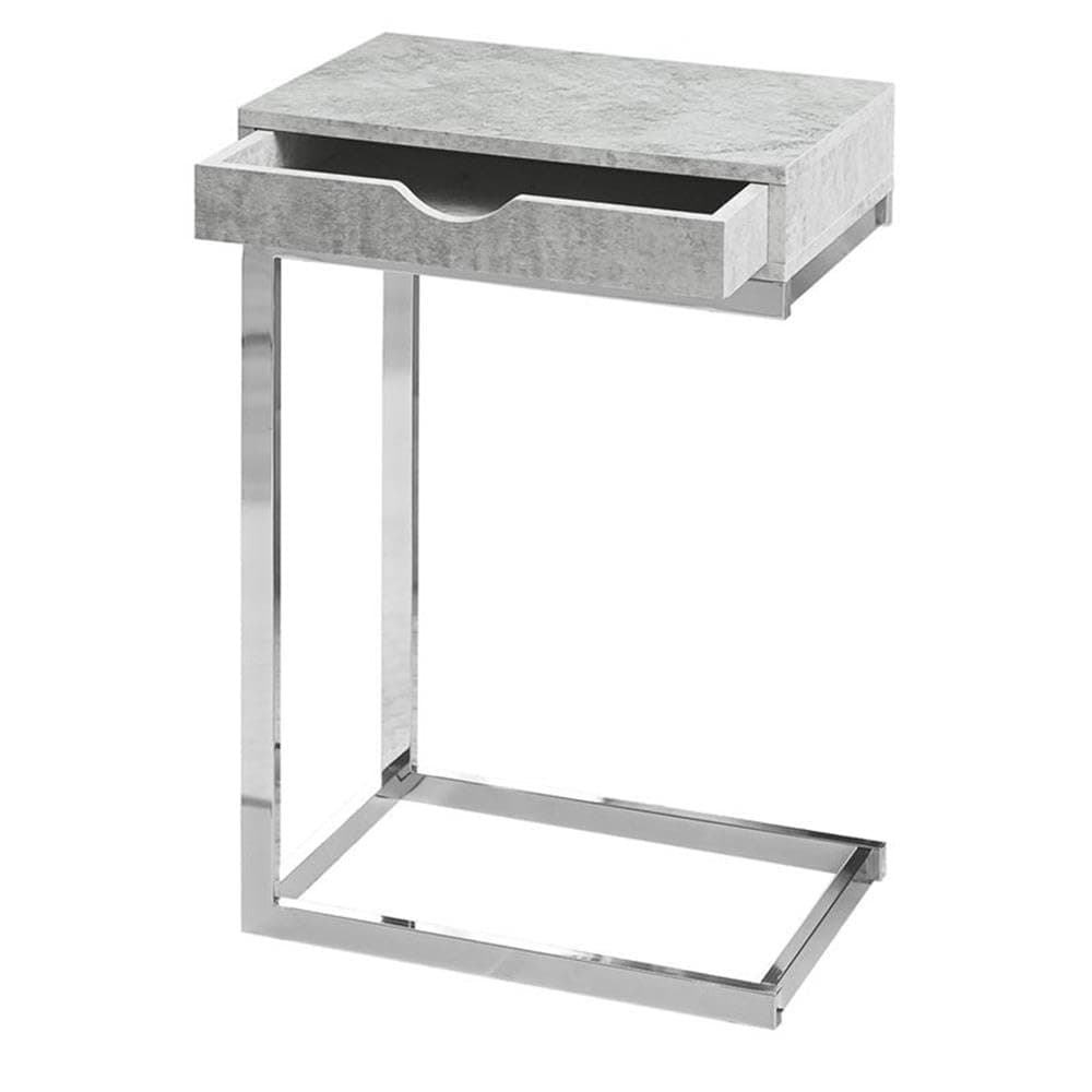 Monarch Specialties I 3373 Accent Table, C-Shaped, End, Side, Snack, Storage Drawer, Living Room, Bedroom, Metal, Laminate, Grey, Chrome, Contemporary, Modern