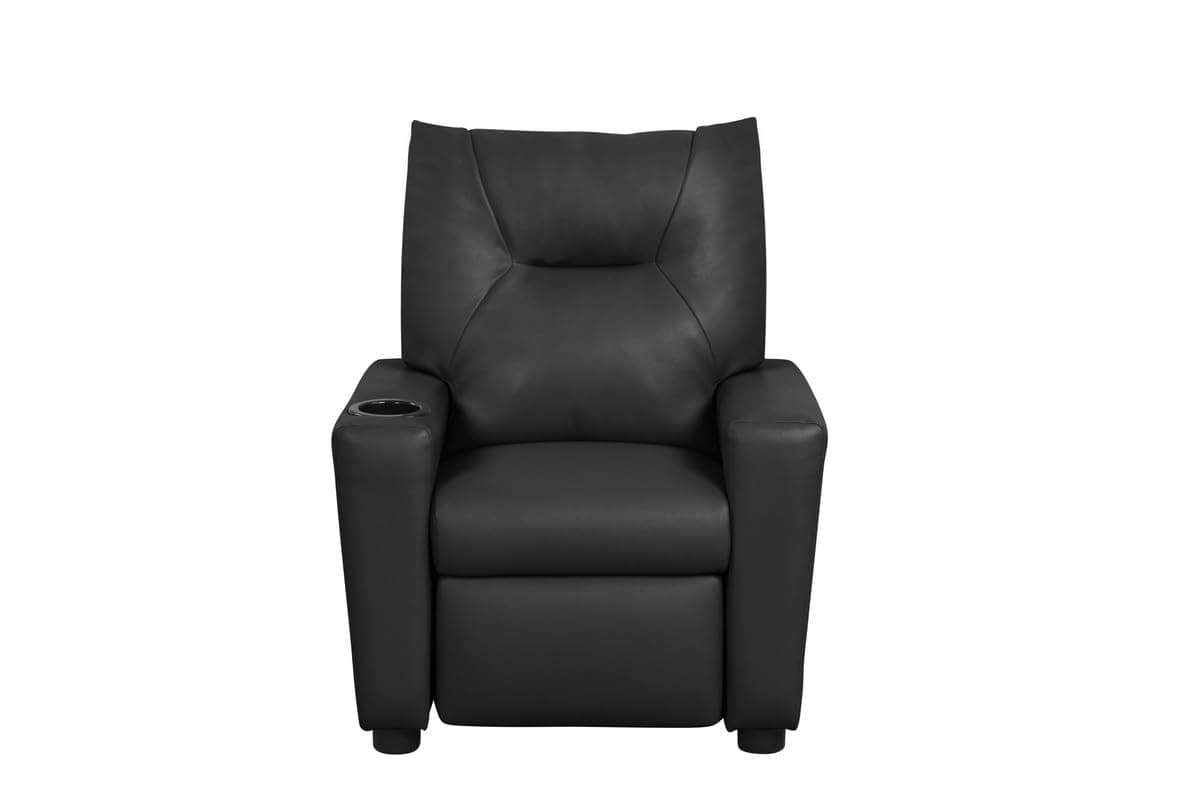 Lilola Home Perline 23" W Black PU Leather Kids Recliner Chair – Faux Leather Toddler Armchair with Cup Holder and Soft Padded Back for Bedroom or Playroom