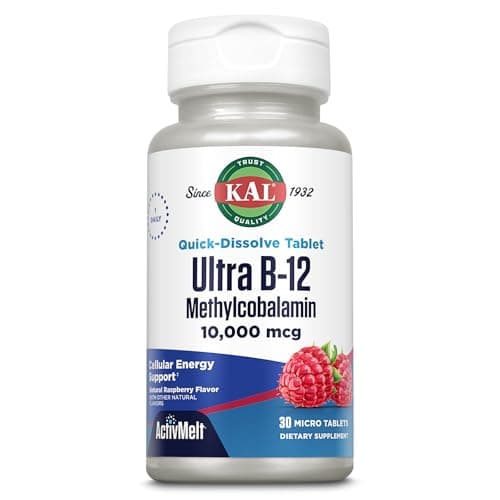 Kal 10000 Mcg Ultra B-12 Methylcobalamin Tablets, Raspberry, 30 Count