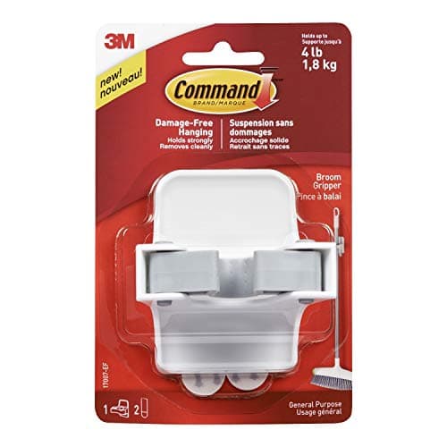 Command Broom and Mop Grippers Wall Hook, Damage Free Hanging Wall Mount Broom and Mop Holder, No Tools Household Cleaning Organizer for Living Spaces, 1 Hanger and 2 Command Strips