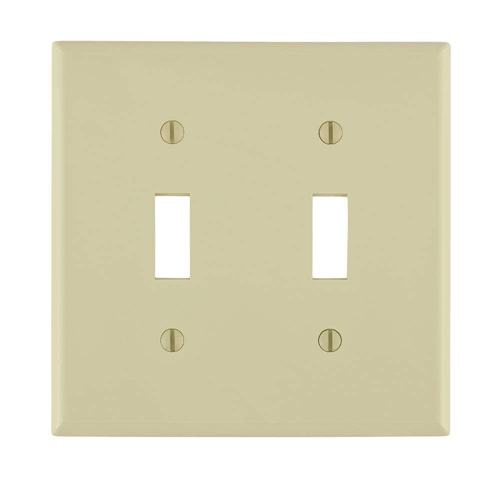 Leviton 2-Gang Toggle Device Switch Wallplate, Standard Size, Thermoplastic Nylon, Device Mount, 80709-I, Ivory