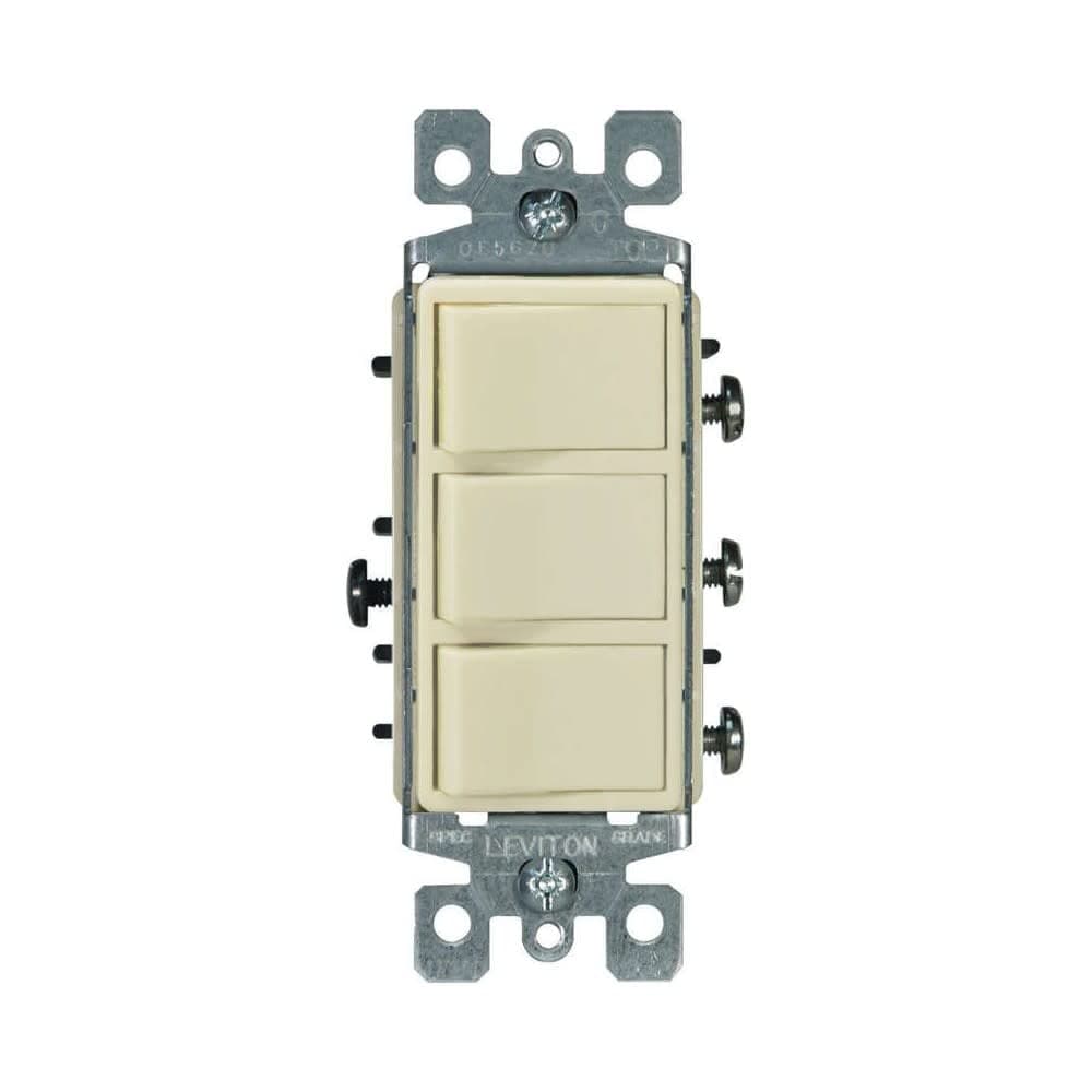 Leviton Decora 15 amps Single Pole Rocker Triple Combination Switch Ivory 1 pk