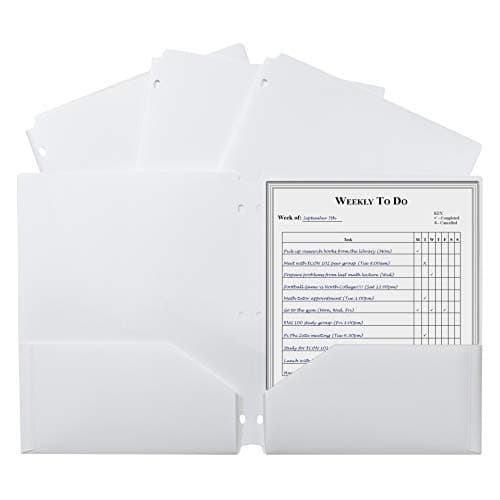 C-Line Two-Pocket Heavyweight 3-Hole Punch Poly Folder, White, Pack of 1