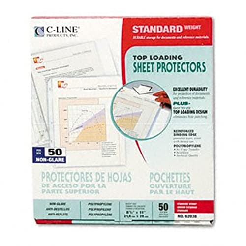C-Line Top Loading Standard Weight Poly Sheet Protectors, Non-Glare, 8.5 x 11 Inches, 50 per Box (62038)