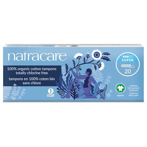 Natracare Non-Applicator 100% Organic Cotton Tampons, Super, Totally Chlorine Free, Biodegradable and Compostable (1 Pack, 20 Tampons Total)