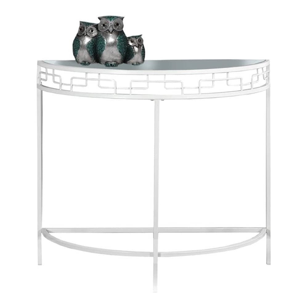 Monarch Specialties I 2112 Accent Table, Console, Entryway, Narrow, Sofa, Living Room, Bedroom, Metal, Tempered Glass, White, Clear, Contemporary, Modern