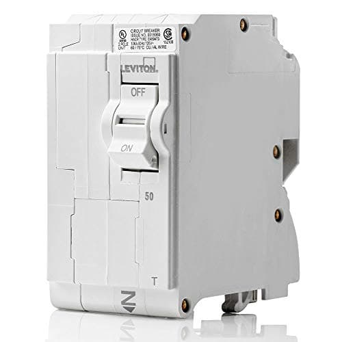 Leviton 50A 2-Pole Plug-On Standard Branch Circuit Breaker, Thermal Magnetic, 120/240 VAC, LB250-T, White