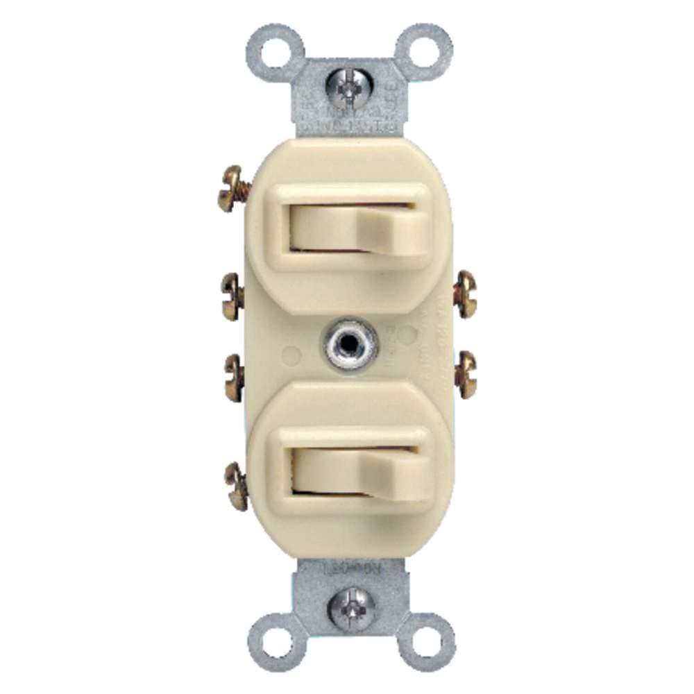 Leviton 15A 277V Ivory 3 Pole Toggle Duplex Combination Switch
