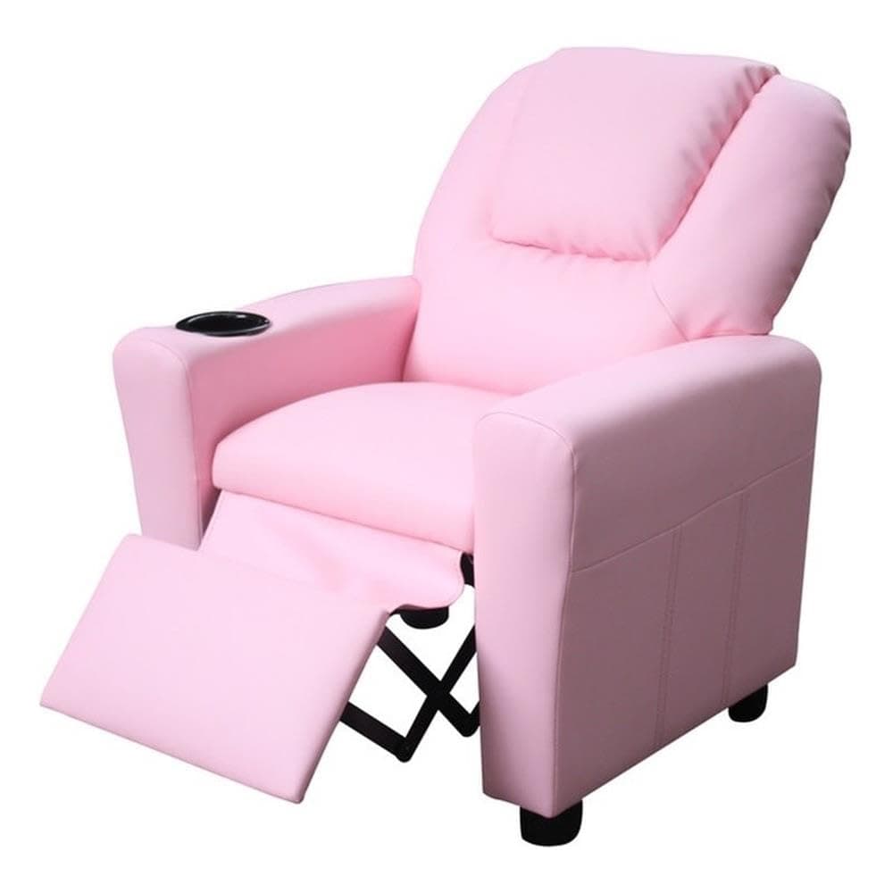 Lilola Home Marisa Kids Recliner Chair with Cup Holder, Pink PU Leather Youth Reclining Chair, Child Recliner for Boys and Girls, Bedroom, Playroom, Nursery Seating, Water Resistant, Ages 1–5