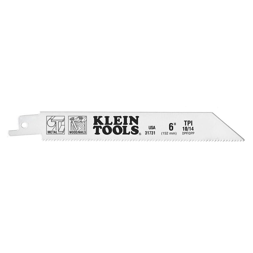 Klein Tools 31731 Reciprocating Saw Blades, 10/14 TPI, 6-Inch, Made in USA, 5-Pack