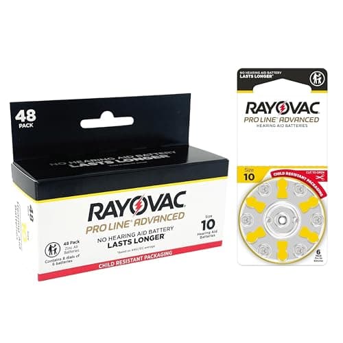 Rayovac Proline Advanced Hearing Aid Batteries | Size 10 | World's Longest Lasting Battery | Child-Resistant Packaging (48)
