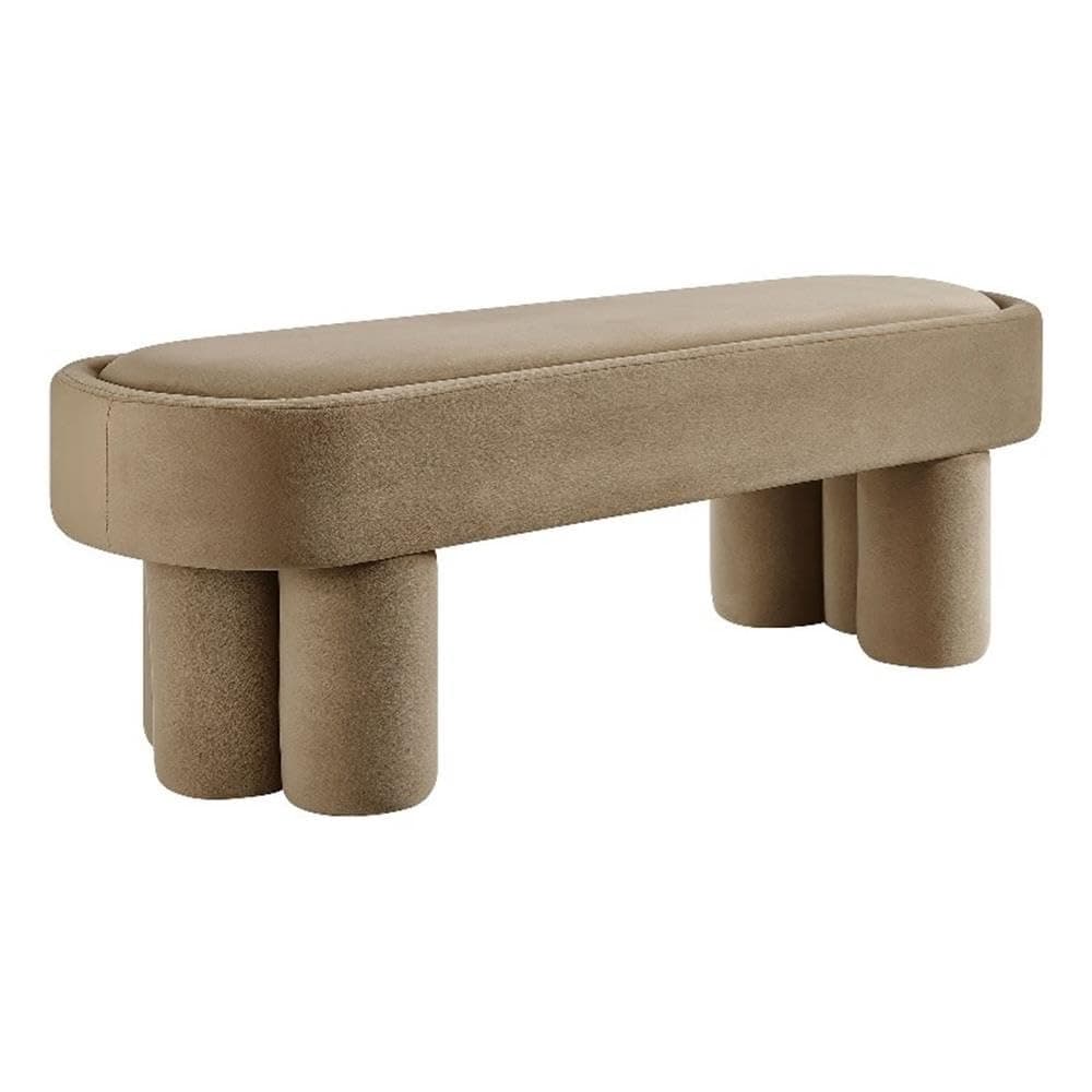 Modway Mossi 52-Inch Modern Oval Performance Velvet Bench in Taupe – Upholstered Accent Bench with Cylindrical Clover-Leg Base for Bedroom, Entryway, or Living Room