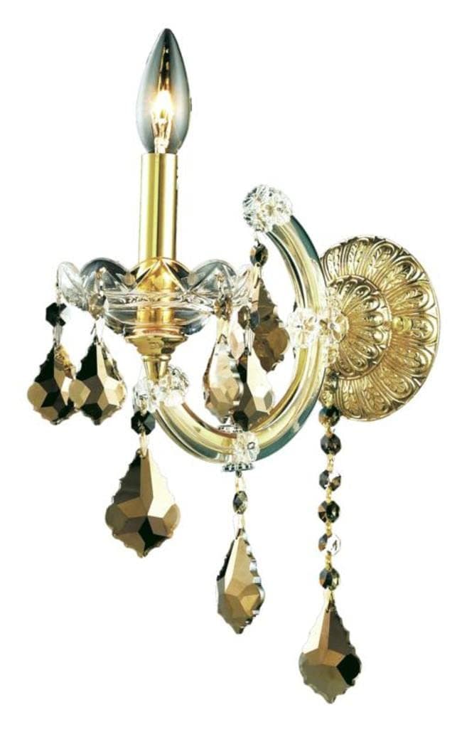 Elegant Lighting 2800W1G-GT/RC Maria Theresa 12-Inch High 1-Light Wall Sconce, Gold Finish with Golden Teak (Smoky) Royal Cut RC Crystal