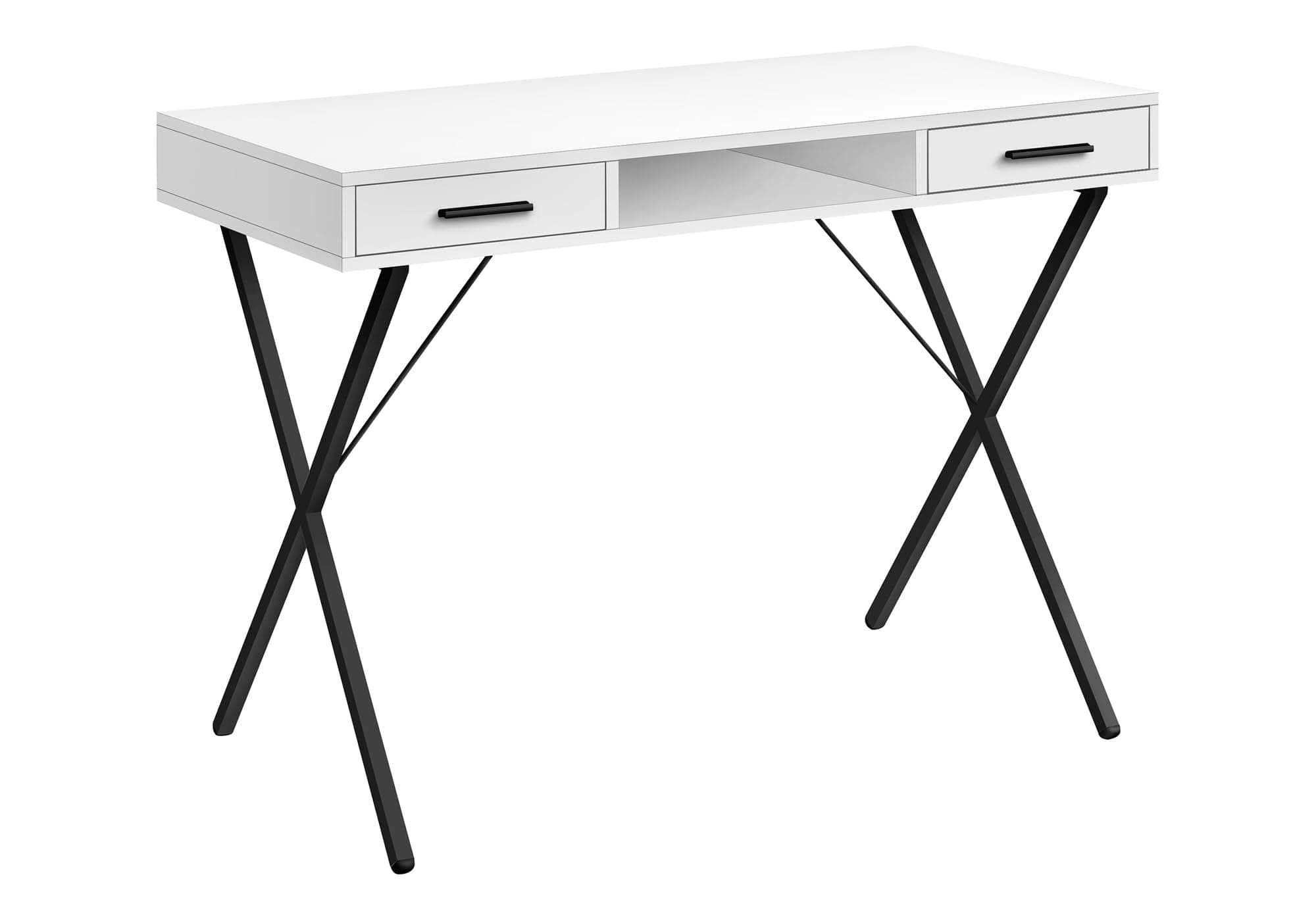 Monarch Specialties 7790 Computer Desk, Home Office, Laptop, Left, Right Set-up, Storage Drawers, Work, Metal, Laminate, White, Black, Contemporary Desk-42, 42" L x 20" W x 30" H