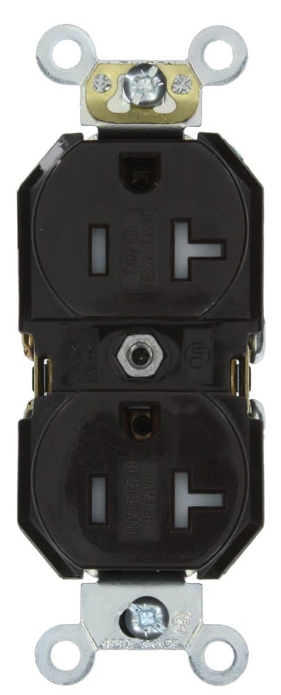 Leviton TBR20 20-Amp, 125-Volt, Tamper-Resistant, Duplex Receptacle, Straight Blade, Commercial Grade, Self Grounding, Brown