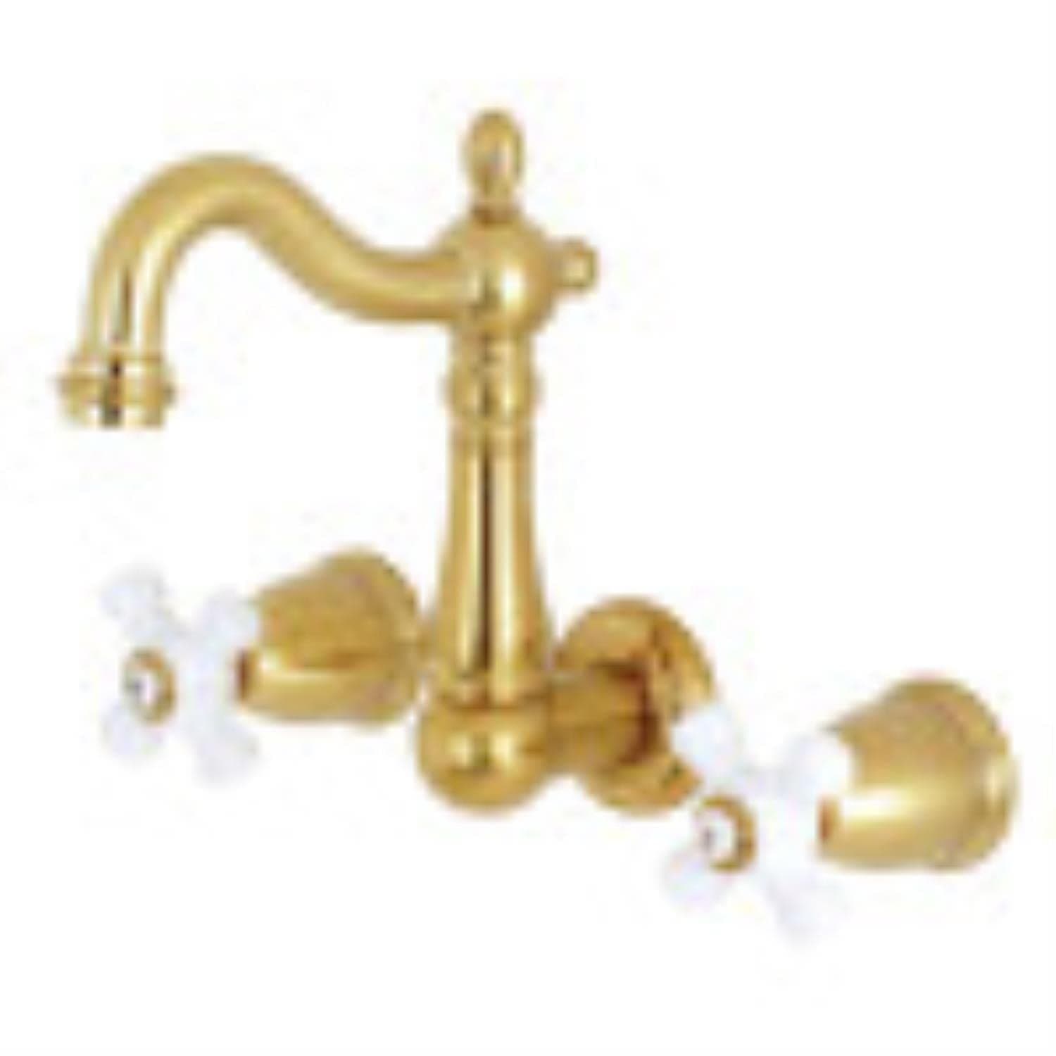 Kingston Brass KS1227PX Heritage 8" Center Wall Mount Vessel Sink Faucet, 4-3/4" in Spout Reach, Satin Brass