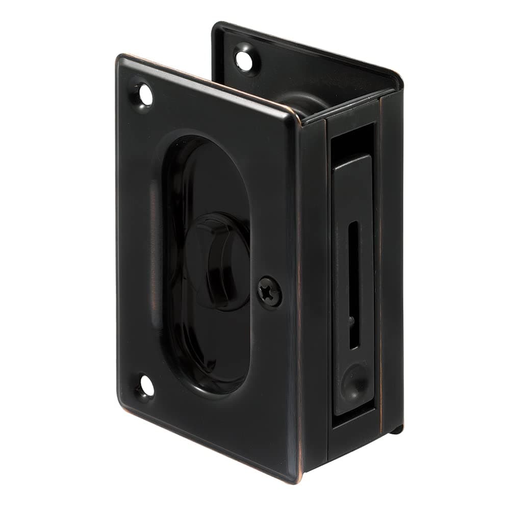 Prime-Line N 7368 Pocket Door Privacy Lock with Pull - Replace Old or Damaged Pocket Door Locks Quickly and Easily – Classic Bronze, 3-3/4” (Single Pack)