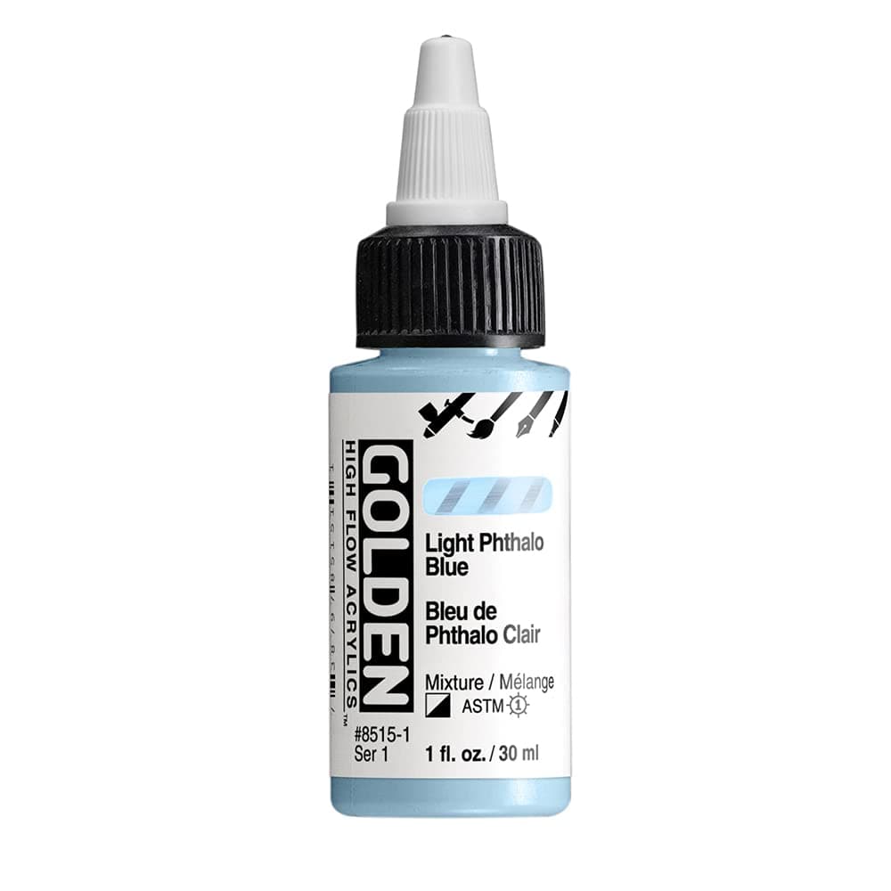 GOLDEN High Flow Acrylics, Light Phthalo Blue, 1 fl. oz. Bottle, Professional Acrylic Paint, Semi-Opaque