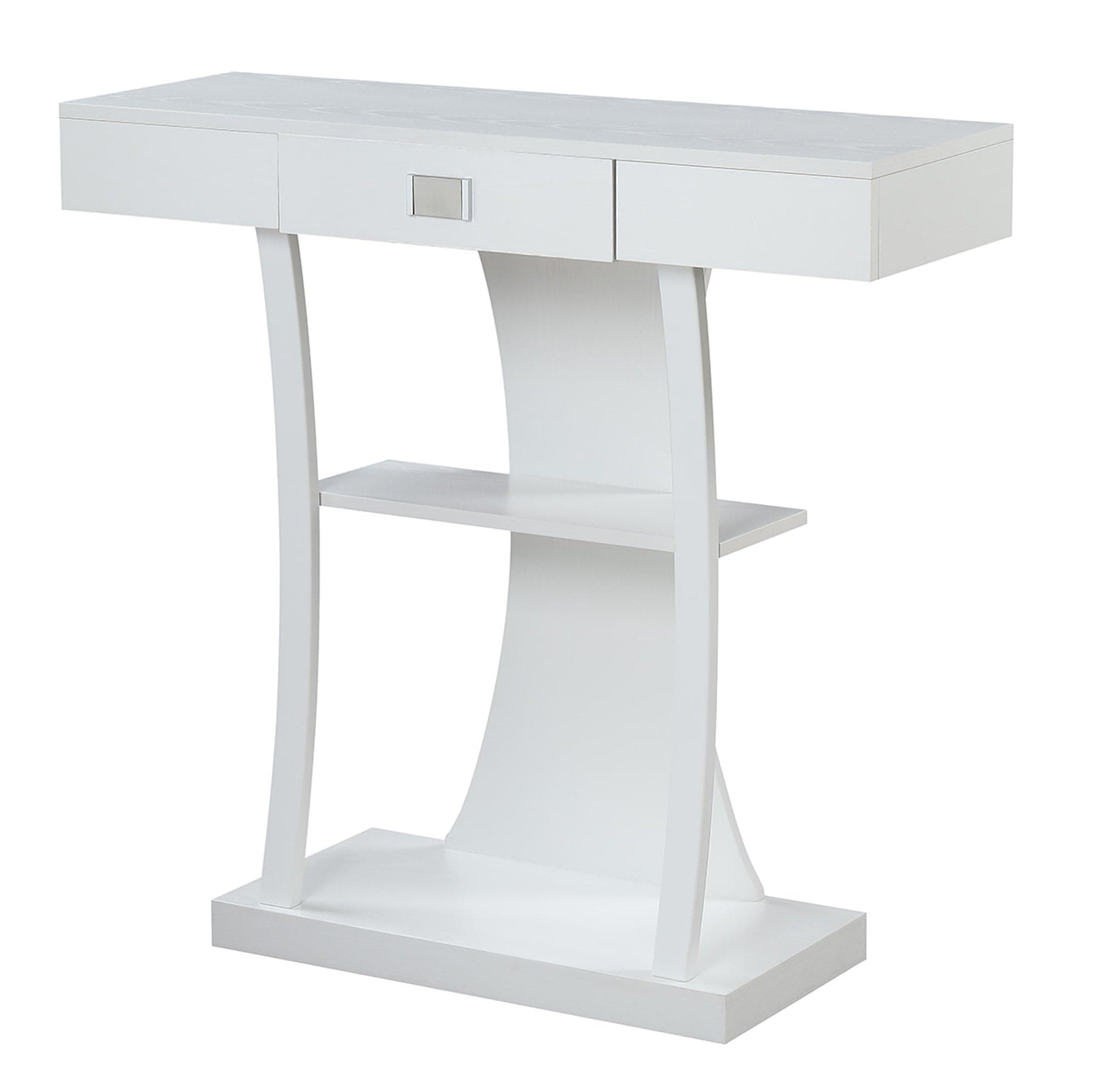 Convenience Concepts Newport Harri Console Table 36" - Modern Sofa Table with Storage Shelves, One Drawer Narrow Entryway Hall Table for Living Room, White
