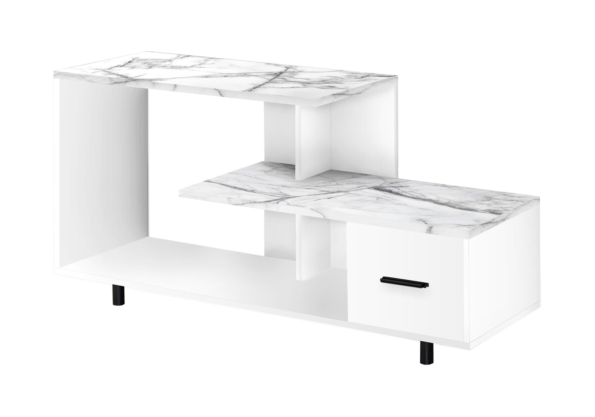 Monarch Specialties I 2609 Tv Stand, 48 Inch, Console, Media Entertainment Center, Storage Drawer, Living Room, Bedroom, Laminate, White Marble Look