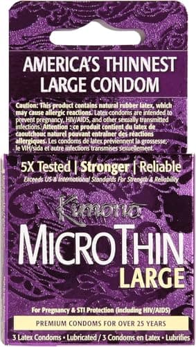 Kimono MicroThin Large Pack of 3 - Premium Lubricated Natural Latex Condoms, Ultra Thin, Larger Tip Condoms, Vegan-Friendly, No Latex Odor - Enhanced Sensitivity