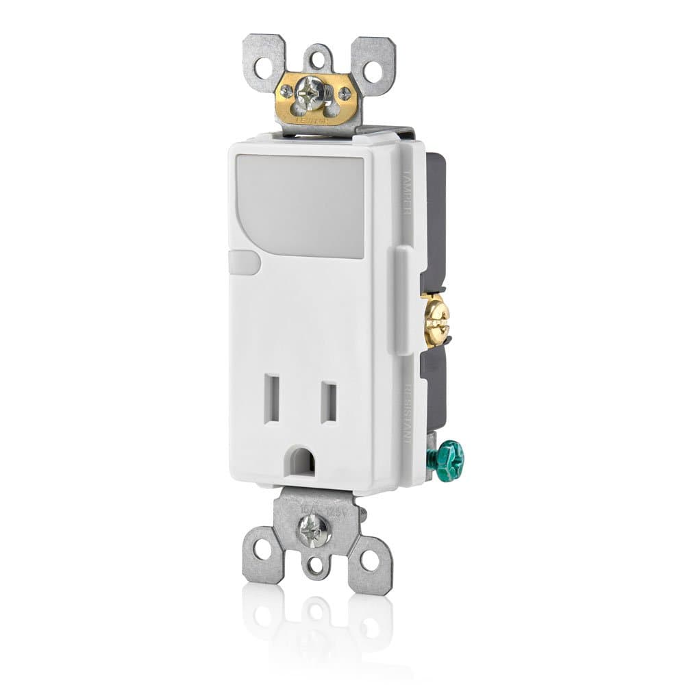 Leviton T6525-W Combination Decora Tamper Resistant Receptacle with LED Guide Light - White