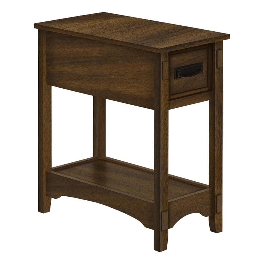 Monarch Specialties 3955 Accent, End, Side Table, Nightstand, 2 Tier, Storage Drawer, Table-24 H/Brown Walnut Veneer, 11.75" L x 21.75" W x 24.25" H