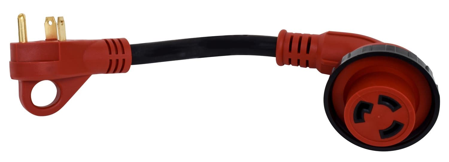 Valterra A10-3030D90VP Mighty Cord 90° Detachable 12" Adapter Cord - 30AM to 30AF, Red (Carded)