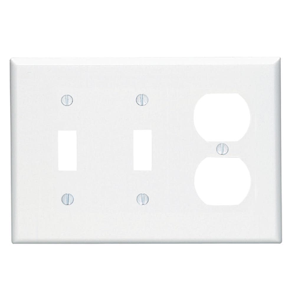 Leviton 80521-W 3-Gang 2-Toggle 1-Duplex Device Combination Wallplate, Midway Size (White)