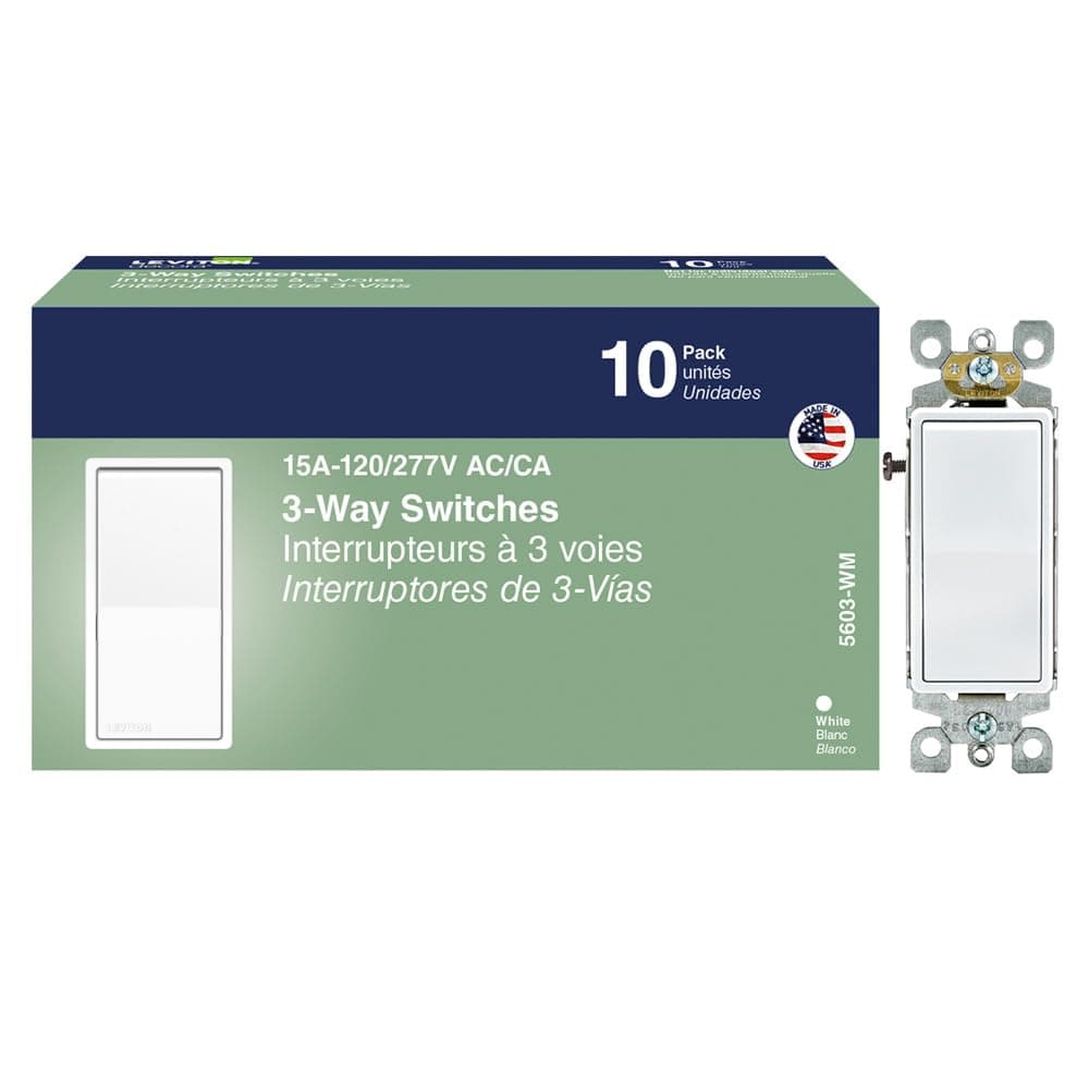Leviton Decora Rocker 3-Way Switch, 10-Pack, 15 Amp, 5603-WM, Wallplates not Included, White