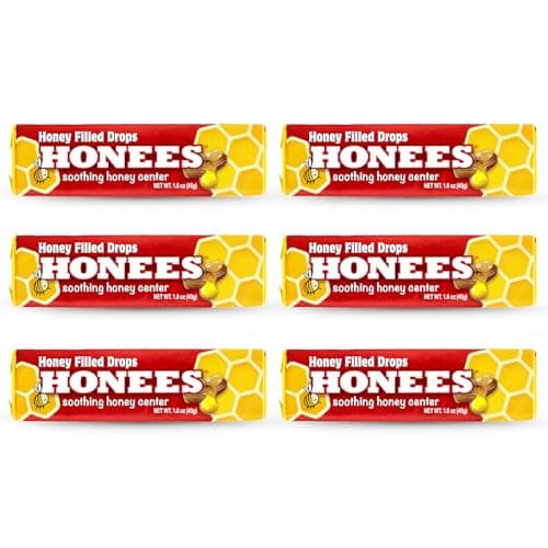 Honees Honey Filled Drops, Honey Cough Drops with Real Honey-Natural Sore Throat Relief-Nothing Artificial-Throat Coat Lozenges, Natural Cough Suppressant, Non-GMO (6 Pack – 54 Drops)