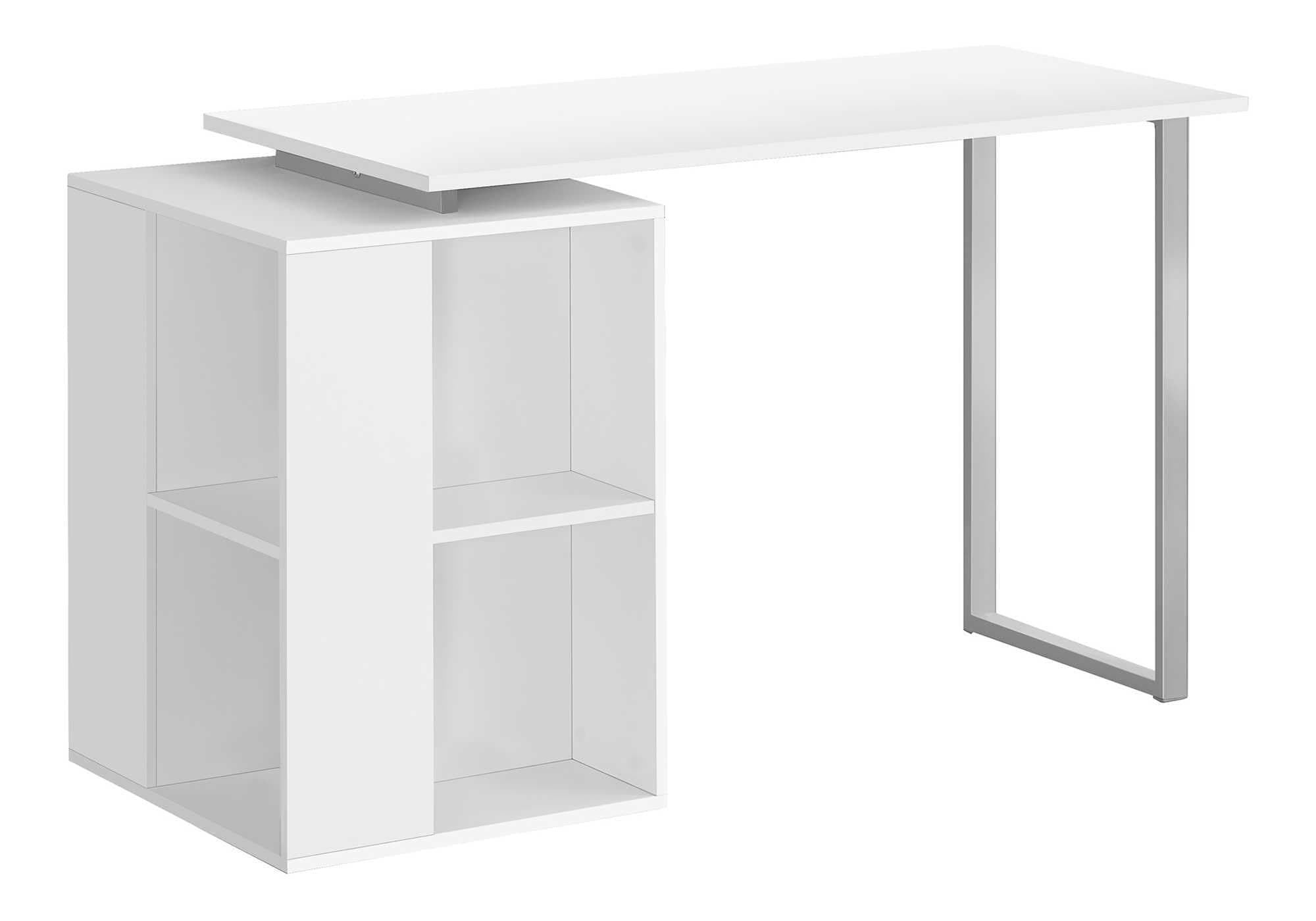 Monarch Specialties 7600 Computer Desk, Home Office, Left, Right Set-up, Storage Shelves, Work, Laptop, Metal, Laminate, White, Grey, Contemporary Desk-55 Facing, 55" L x 20" W x 30" H